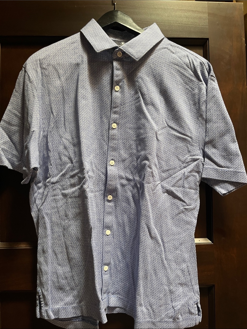 Hart Schaffner Marx Blue Short-Sleeve Microdot Button-Down Shirt